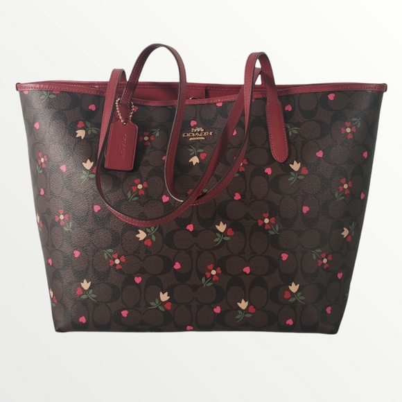 Coach Handbags - COACH SIGNATURE HEART PETAL PRINT LARGE CITY TOTE HANDBAG